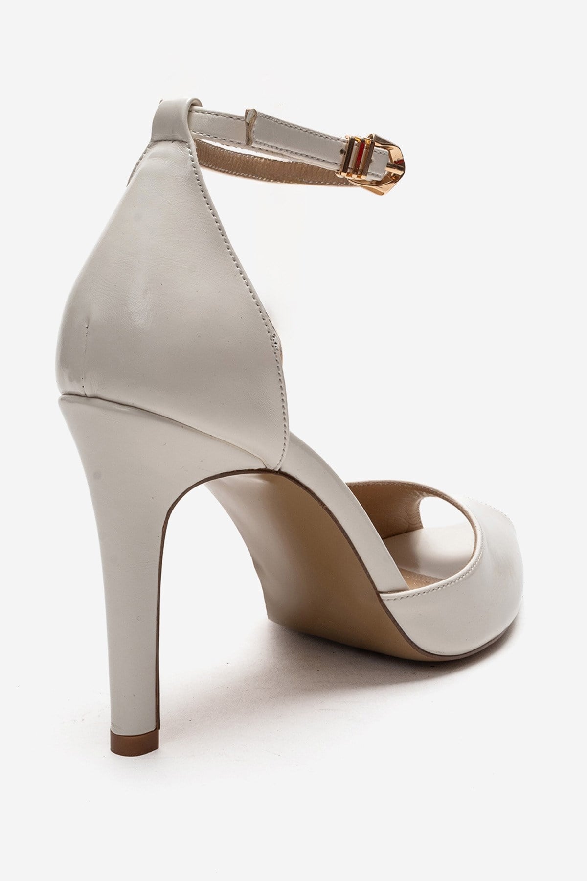 DONA - Off-White Stiletto Pump – back view showing leather, white, Vowalisse