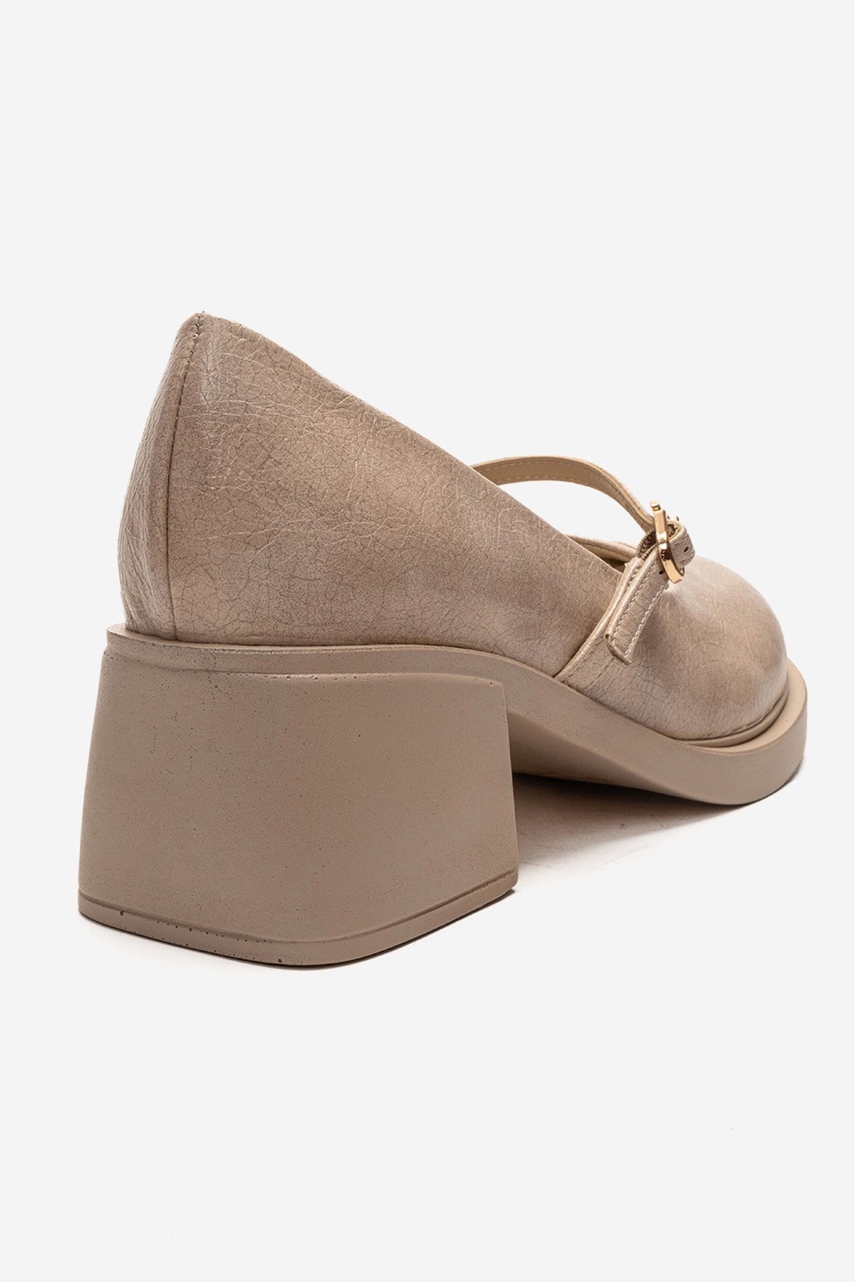 LUANDA - Beige Genuine Leather Block Heel Mary Jane – back view showing leather, Vowalisse