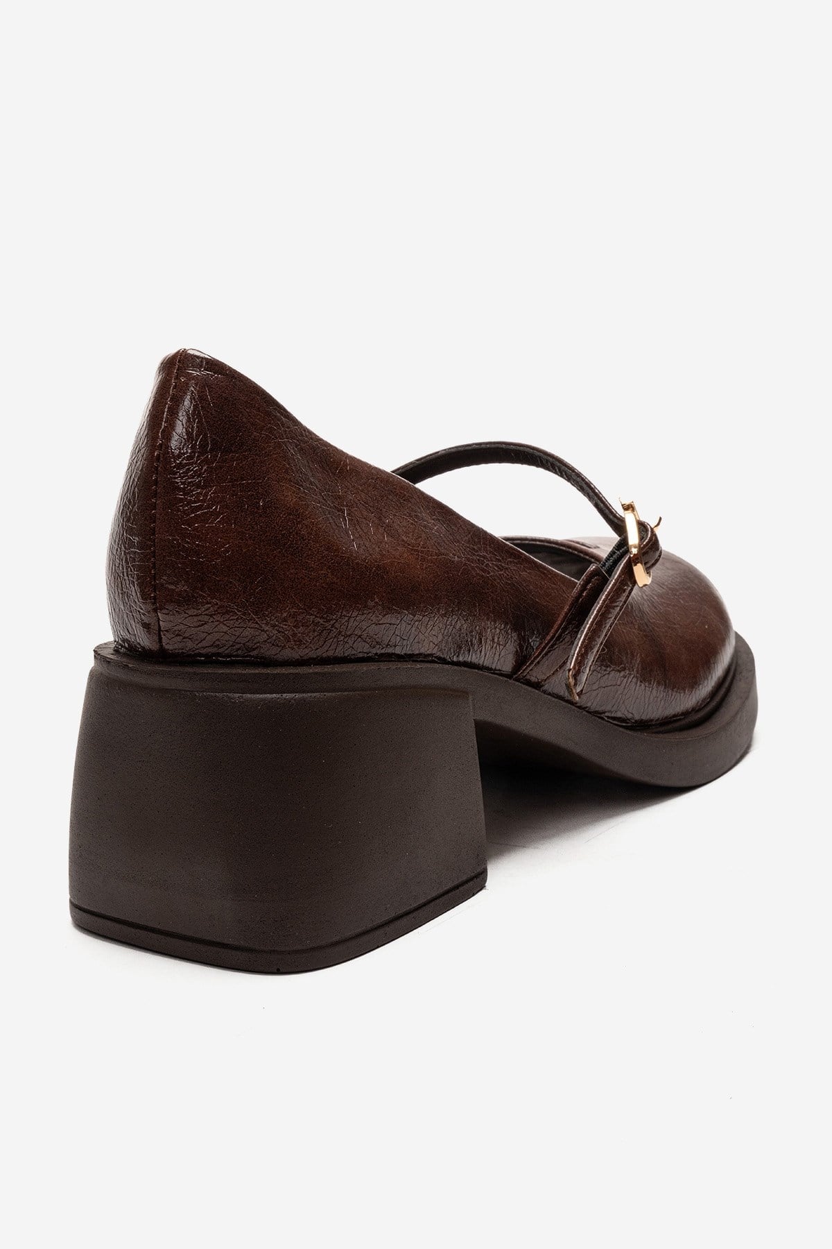 LUANDA - Cognac Genuine Leather Block Heel Mary Jane – back view showing leather, Vowalisse