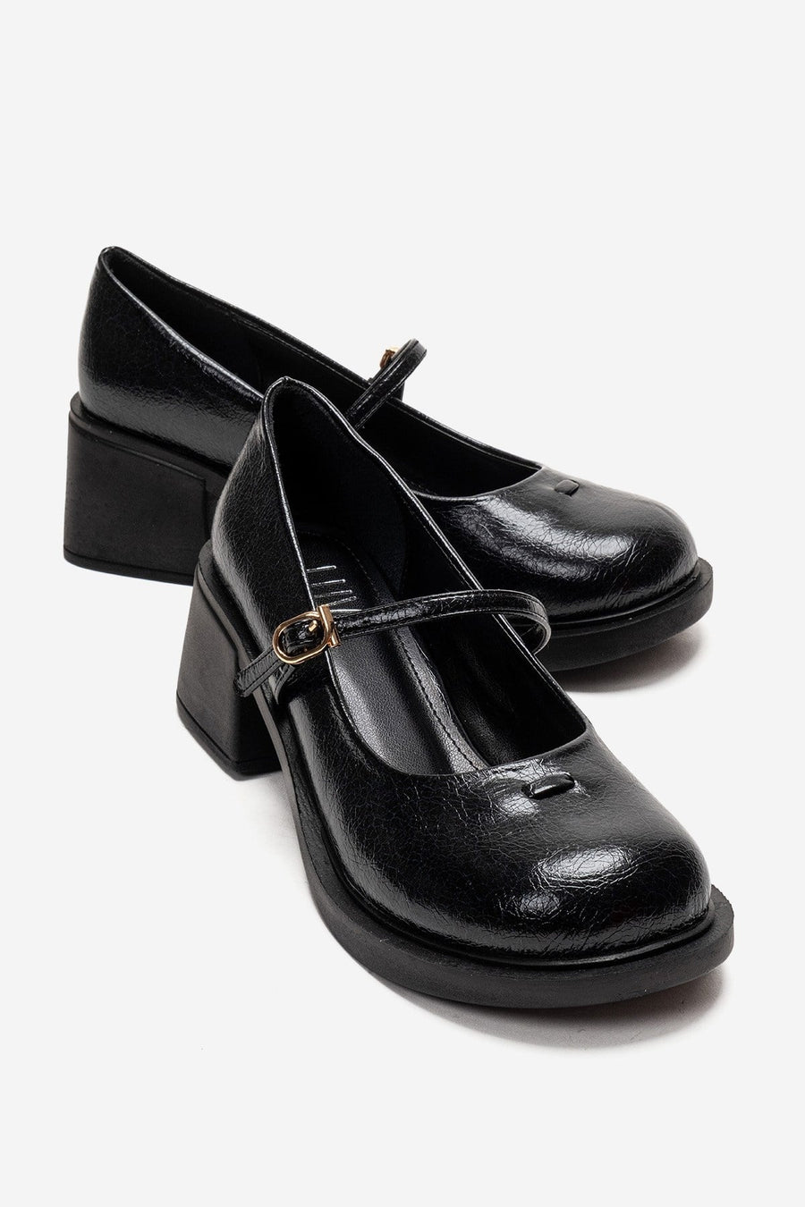 LUANDA - Black Genuine Leather Block Heel Mary Jane