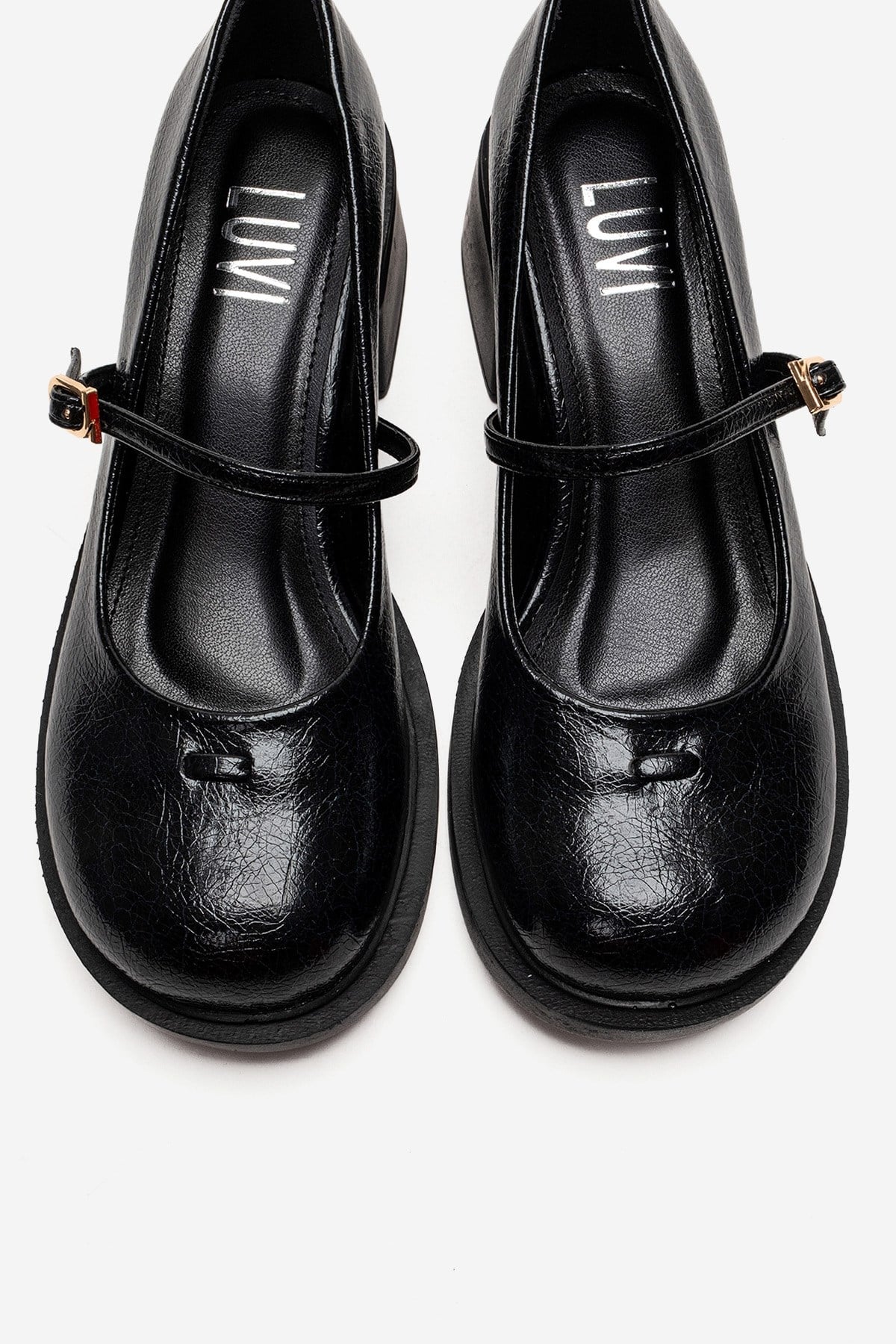 LUANDA - Black Genuine Leather Block Heel Mary Jane – side view showing leather, black, Vowalisse