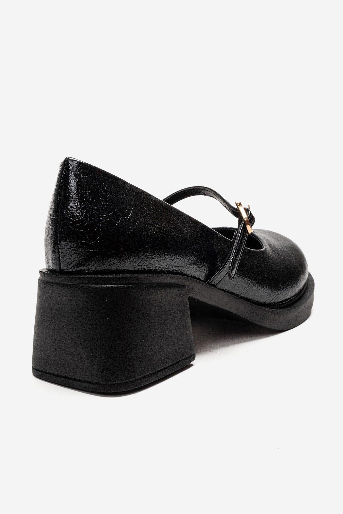 LUANDA - Black Genuine Leather Block Heel Mary Jane – back view showing leather, black, Vowalisse