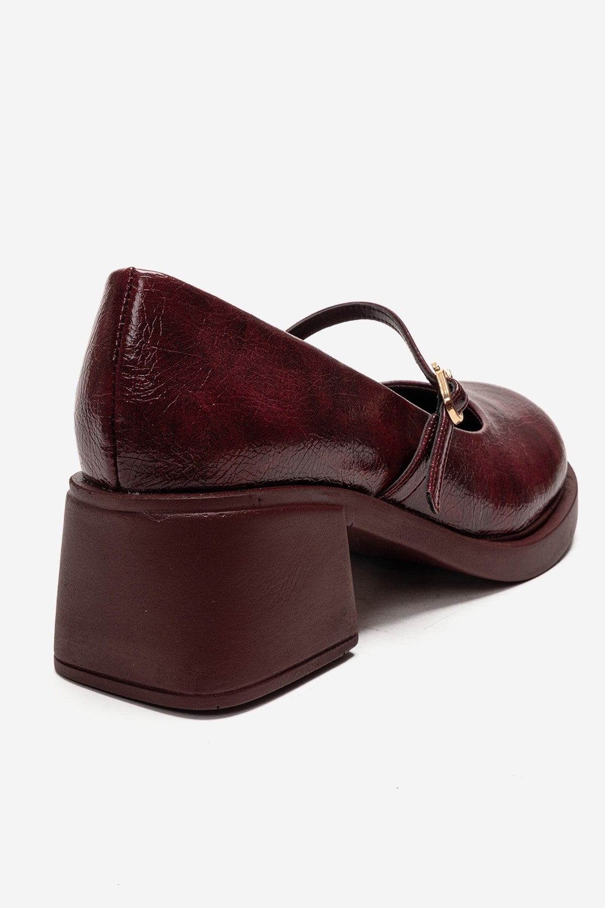 LUANDA - Burgundy Genuine Leather Block Heel Mary Jane – back view showing leather, Vowalisse