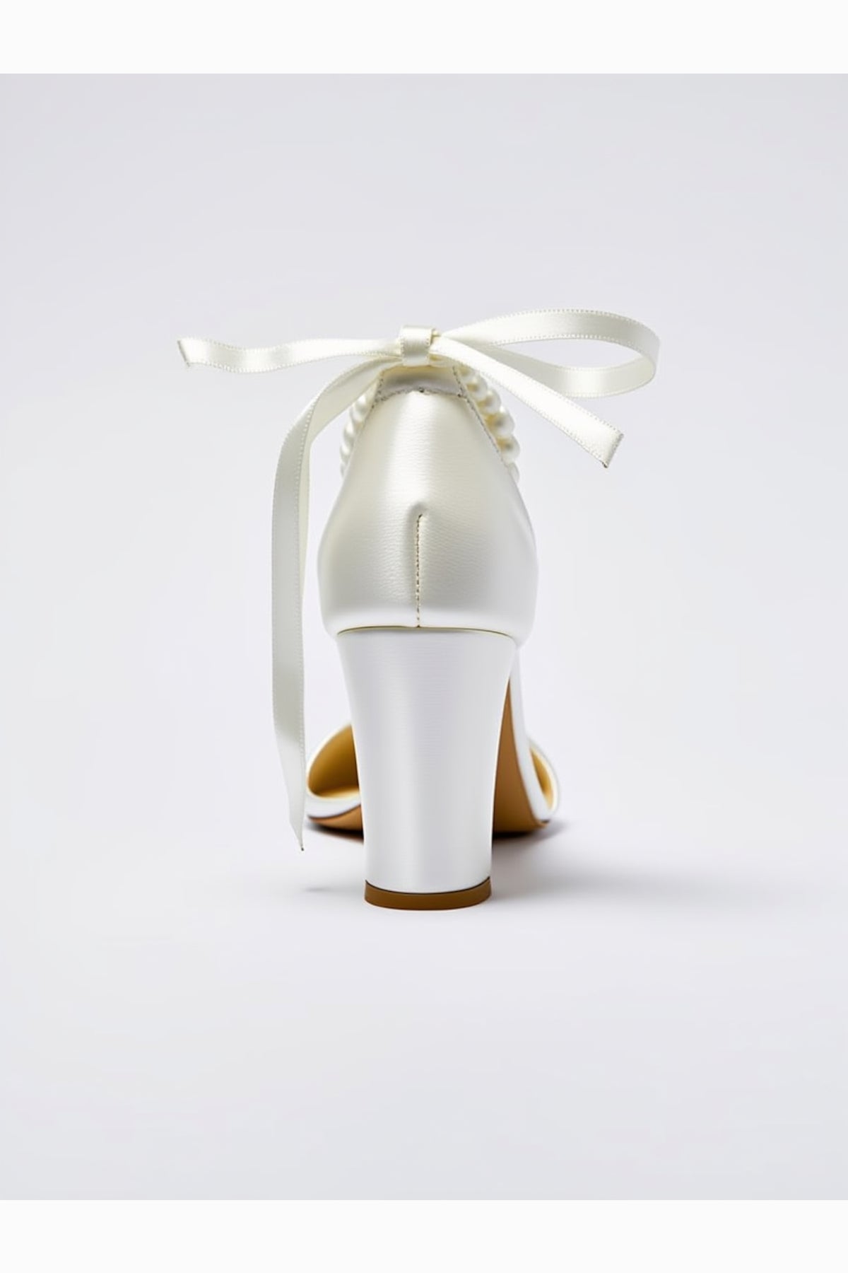 Caelis Pearl Block Heels Bridal Shoes – detail view showing pearl, Vowalisse