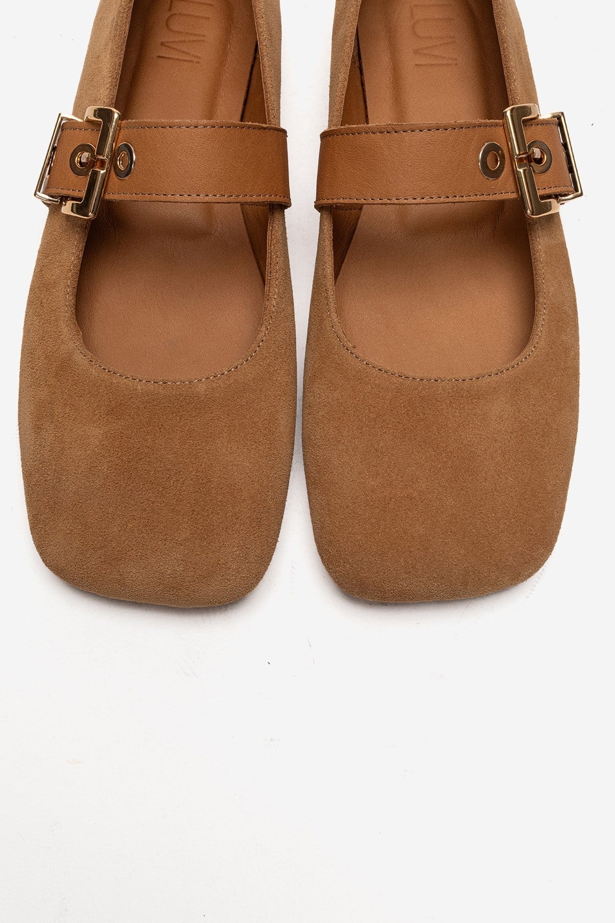 Jonas - Tan Suede Genuine Leather Ballet Flat – side view showing leather, suede, Vowalisse