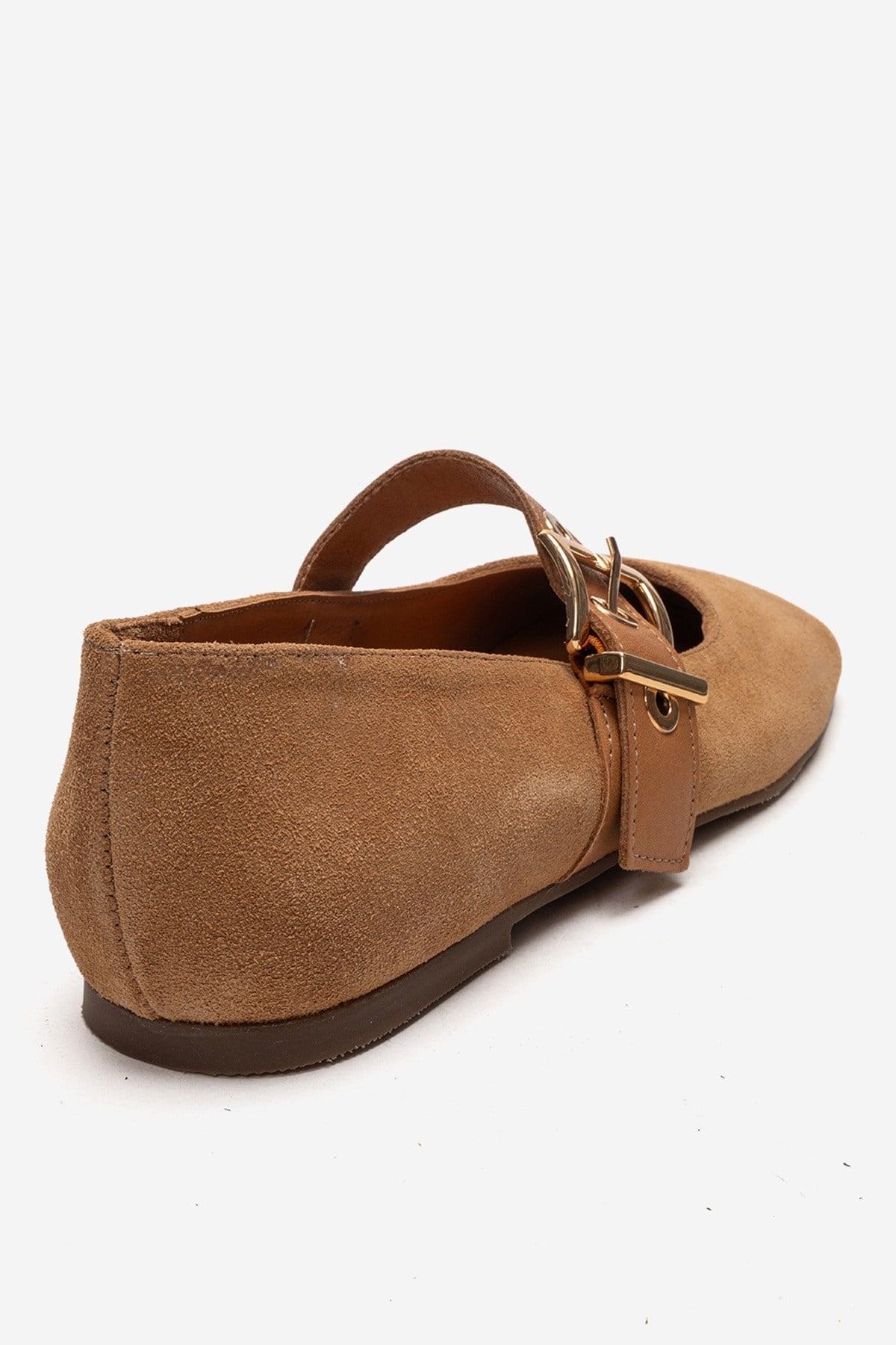 Jonas - Tan Suede Genuine Leather Ballet Flat – back view showing leather, suede, Vowalisse