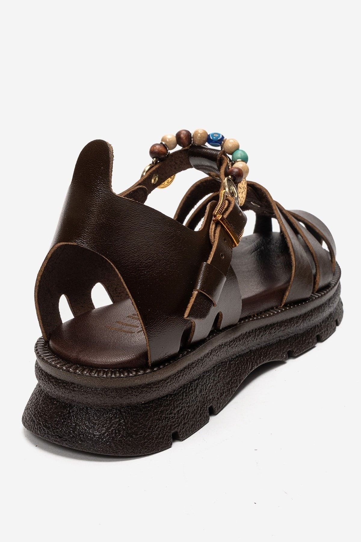 Solis - Brown Genuine Leather Sandal – back view showing leather, Vowalisse