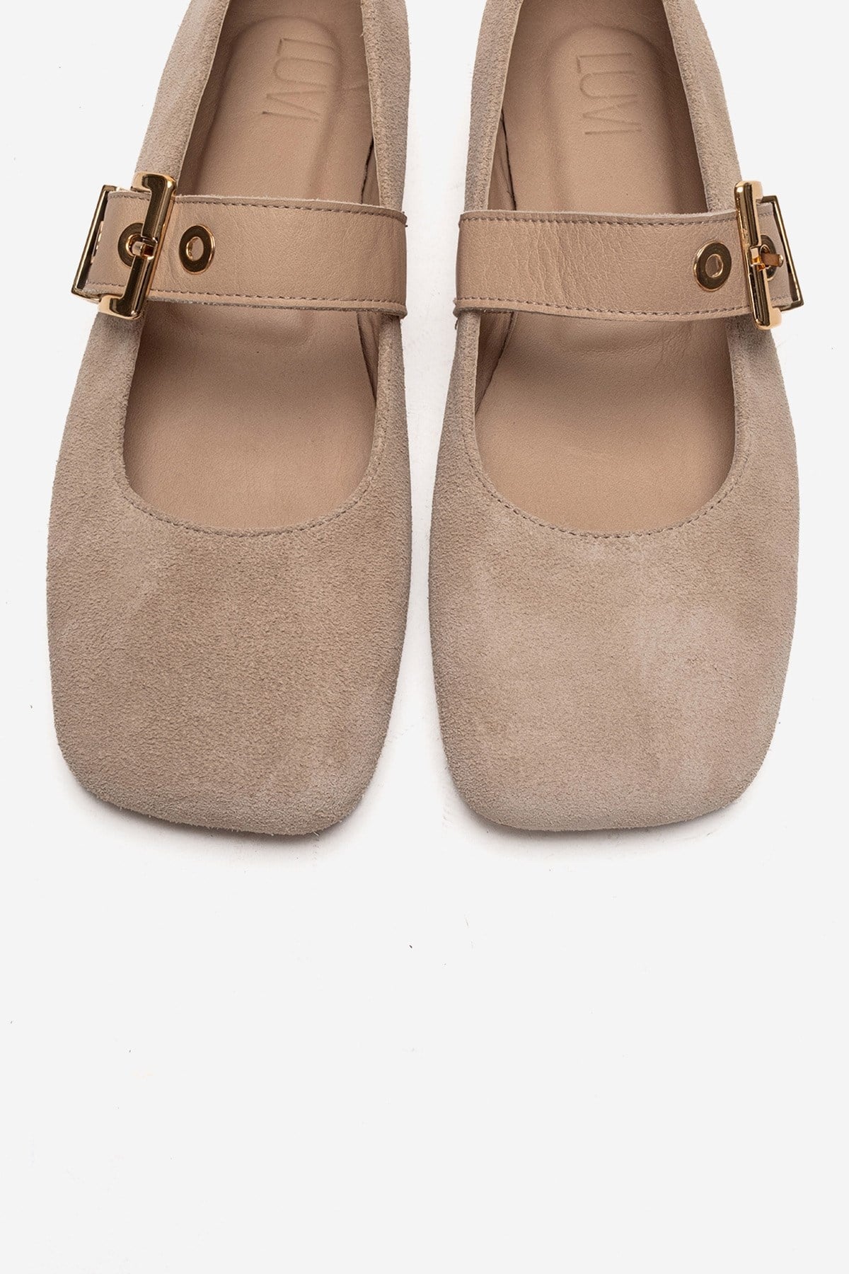 Jonas - Beige Suede Genuine Leather Ballet Flat – side view showing leather, suede, Vowalisse