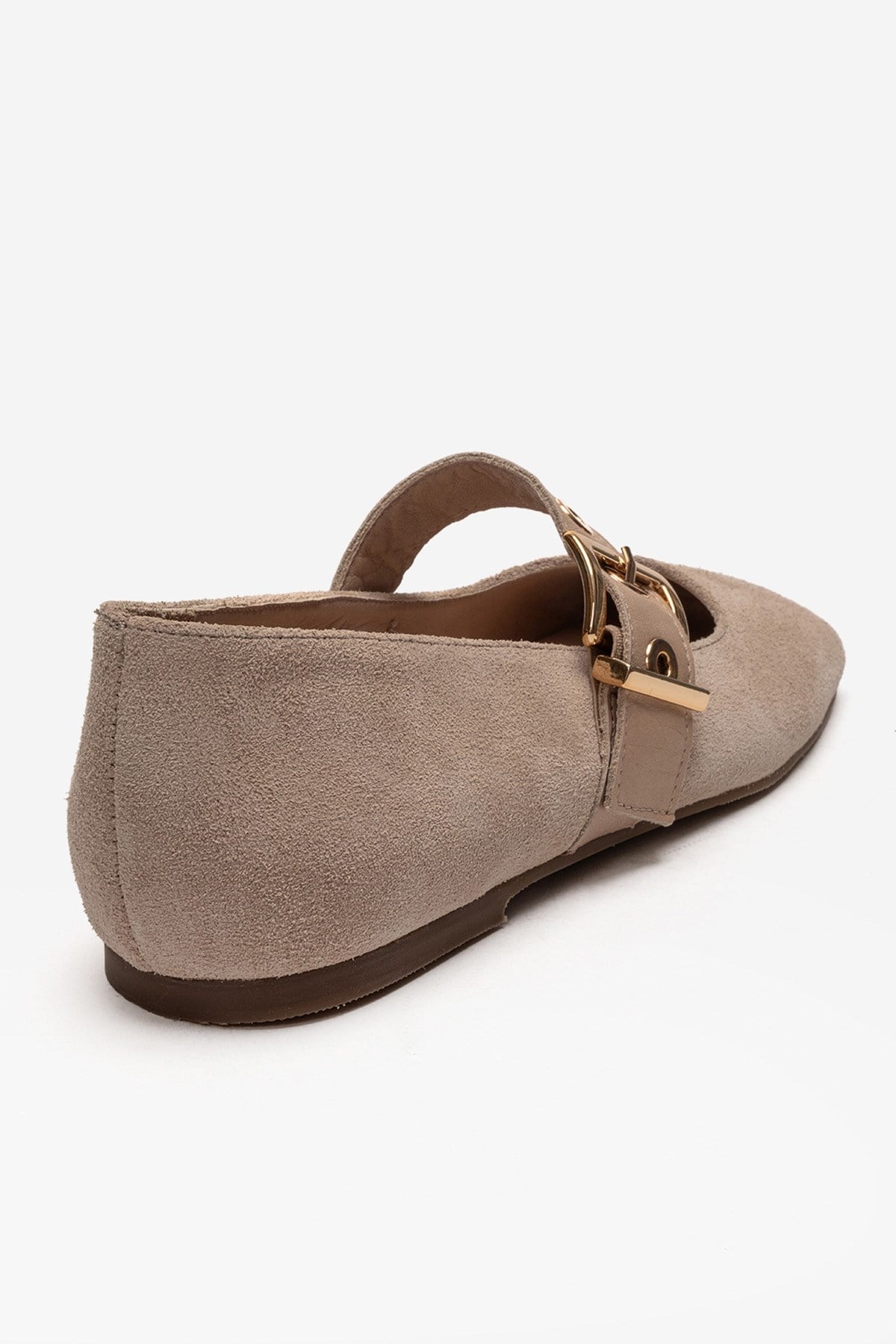 Jonas - Beige Suede Genuine Leather Ballet Flat – back view showing leather, suede, Vowalisse