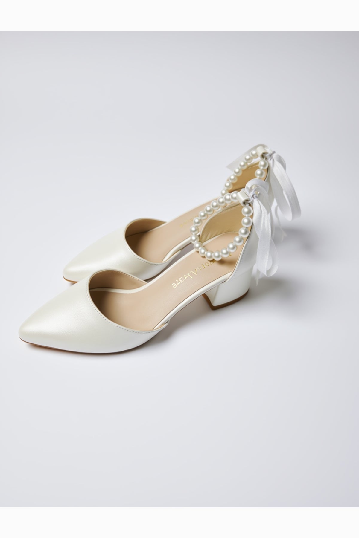 Evania Pointed-toe Block Heel Wedding Pump – back view showing pearl, red, Vowalisse
