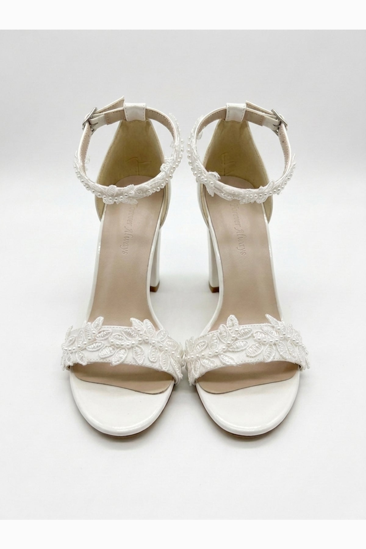 Lirielle Lace Wedding Heels – back view showing lace, red, Vowalisse
