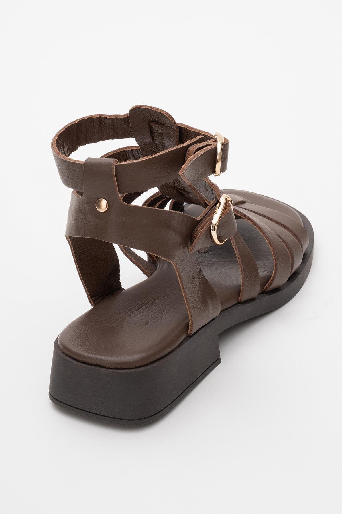 Frade - Brown Leather Sandal – back view showing leather, Vowalisse