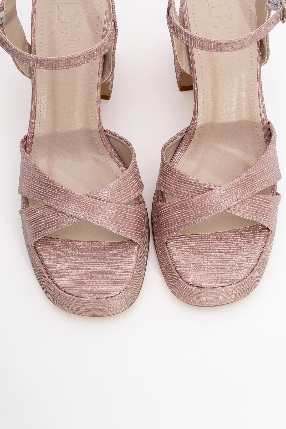 Lello - Pink Striped Platform Heel Shoe – side view showing leather, pink, Vowalisse