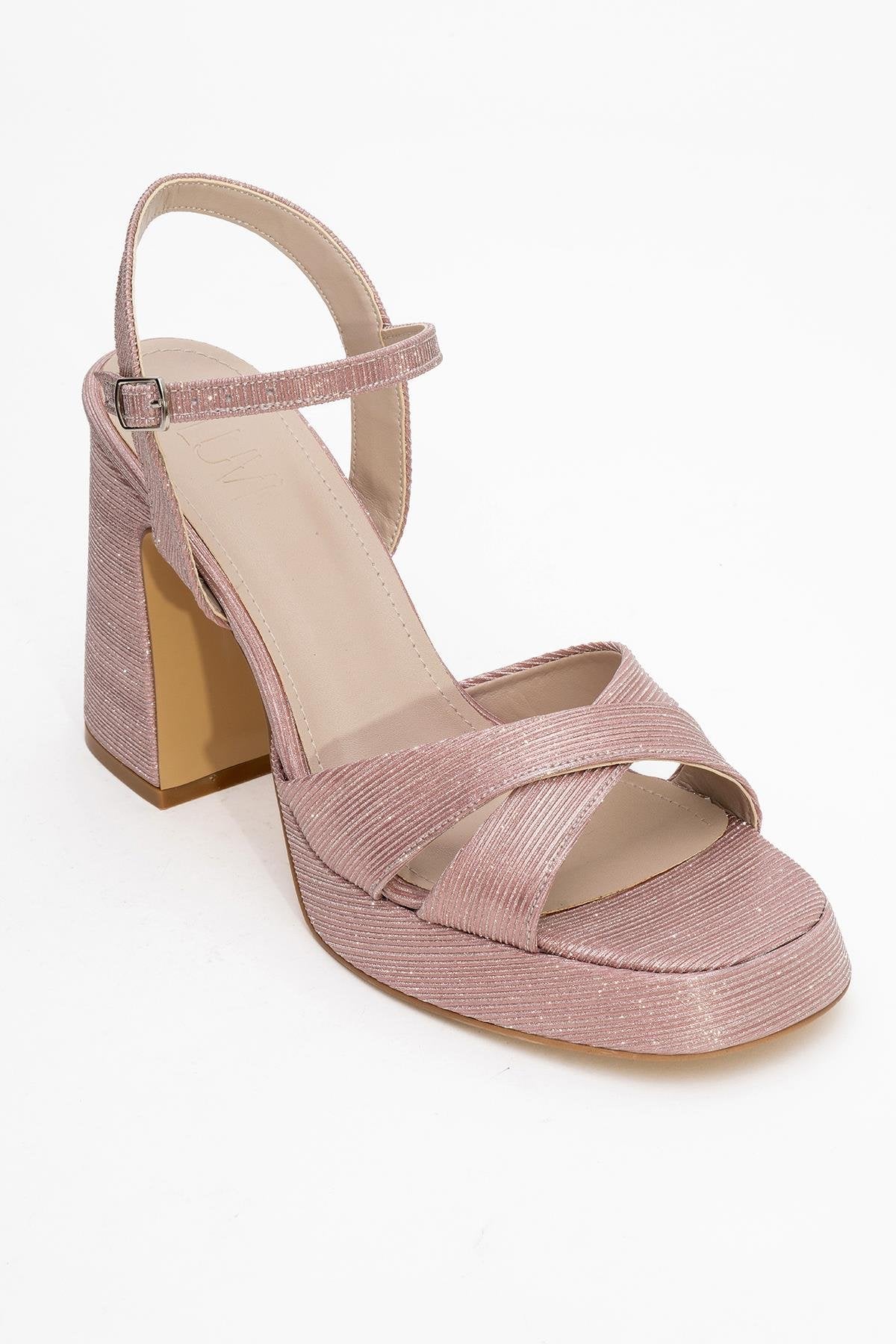 Lello - Pink Striped Platform Heel Shoe – detail view showing leather, pink, Vowalisse