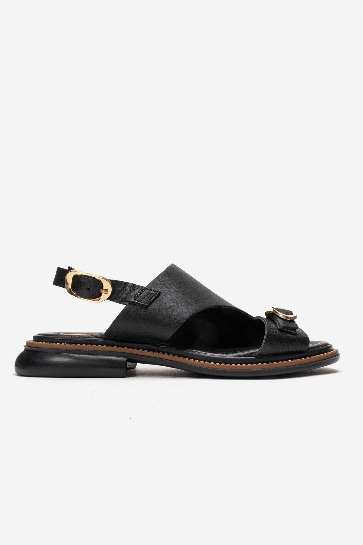 CRUEL - Black Genuine Leather Sandal – heel view showing leather, black, Vowalisse