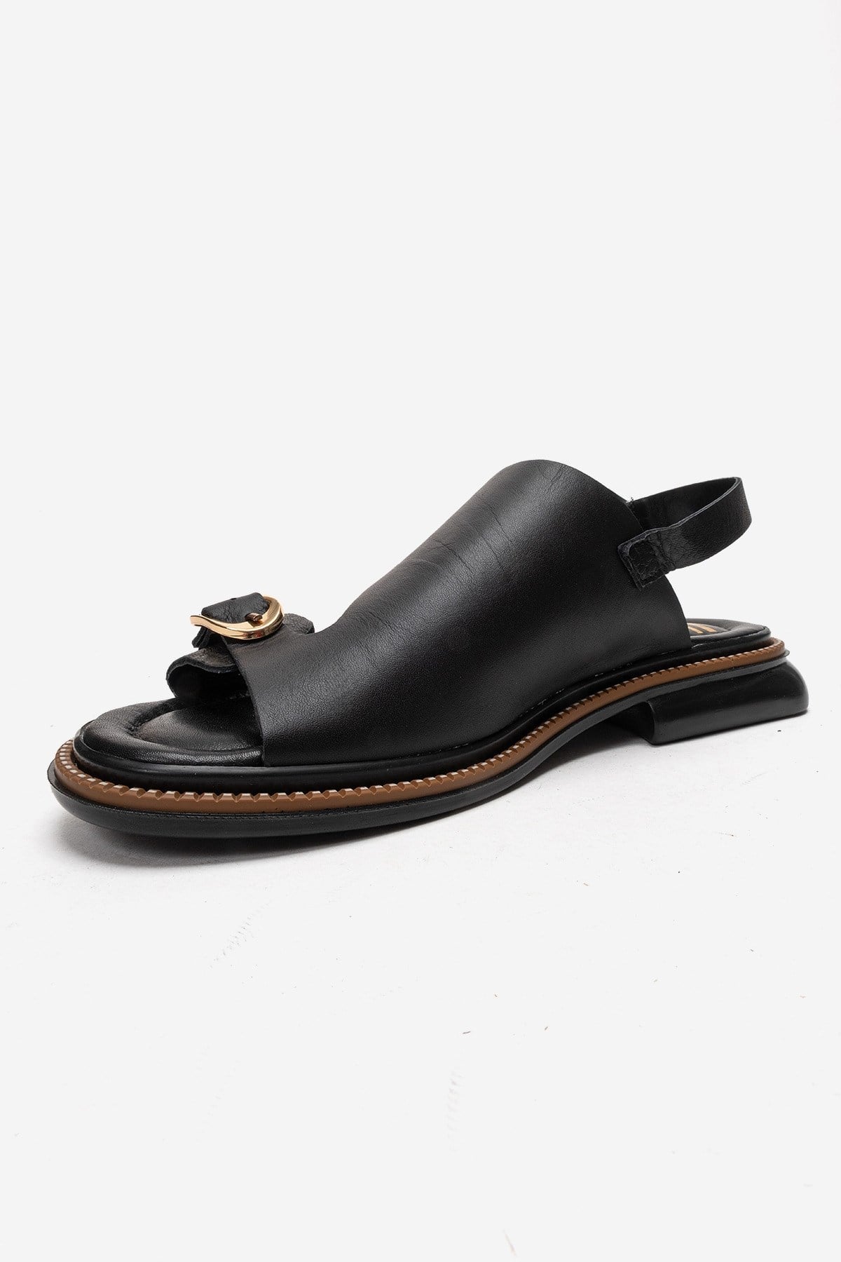 CRUEL - Black Genuine Leather Sandal – top view showing leather, black, Vowalisse