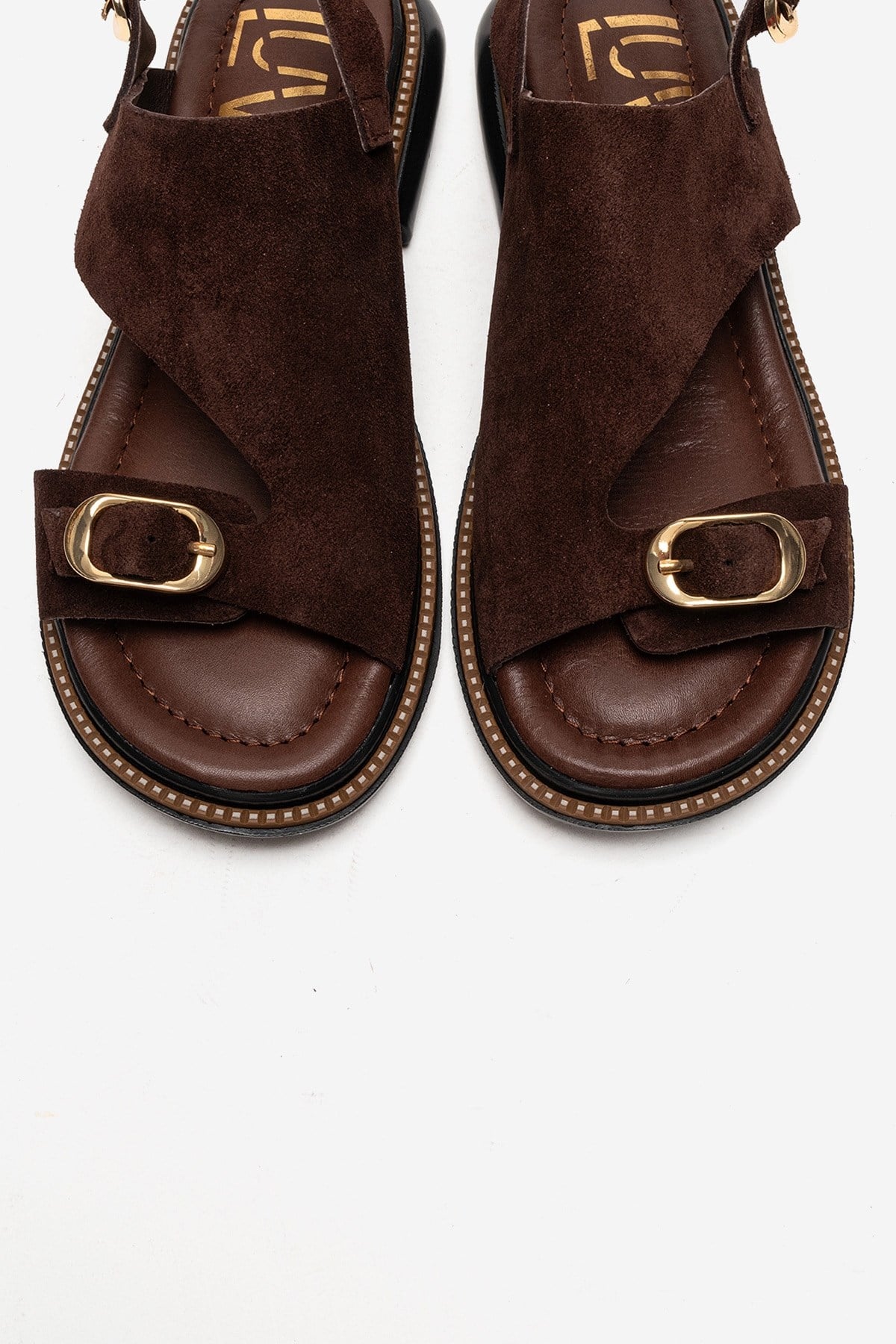 CRUEL - Cognac Genuine Leather Sandal – side view showing leather, suede, Vowalisse