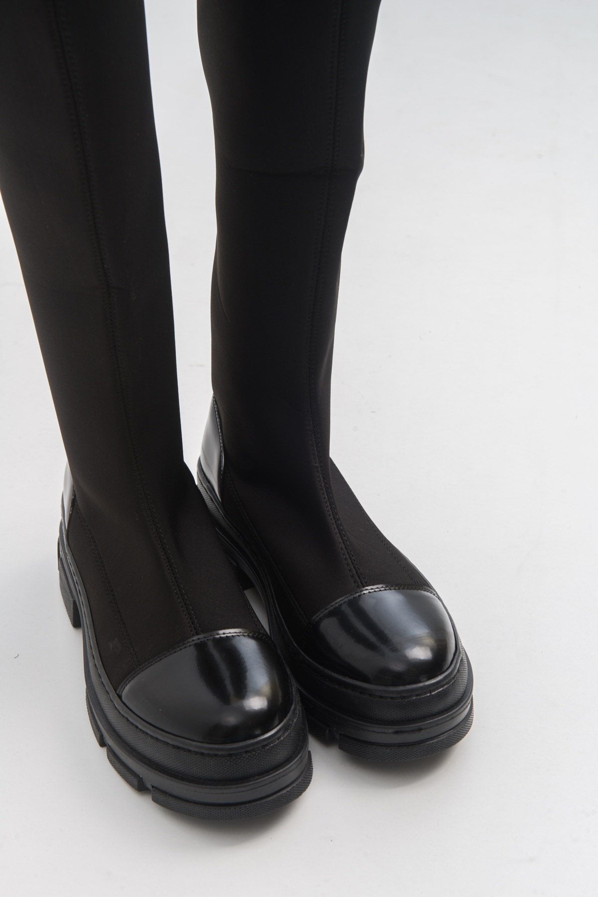Bella Black Scuba Boot – back view showing leather, black, Vowalisse