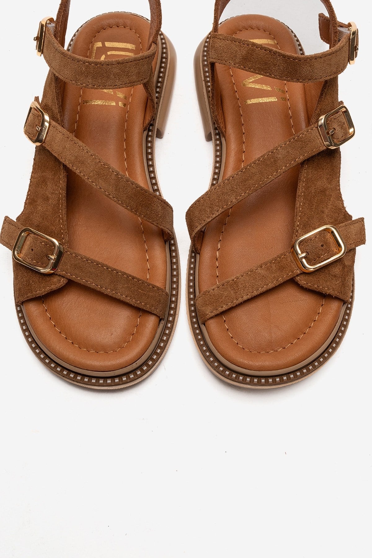 MOREZ - Camel Genuine Leather Sandal – side view showing leather, suede, Vowalisse