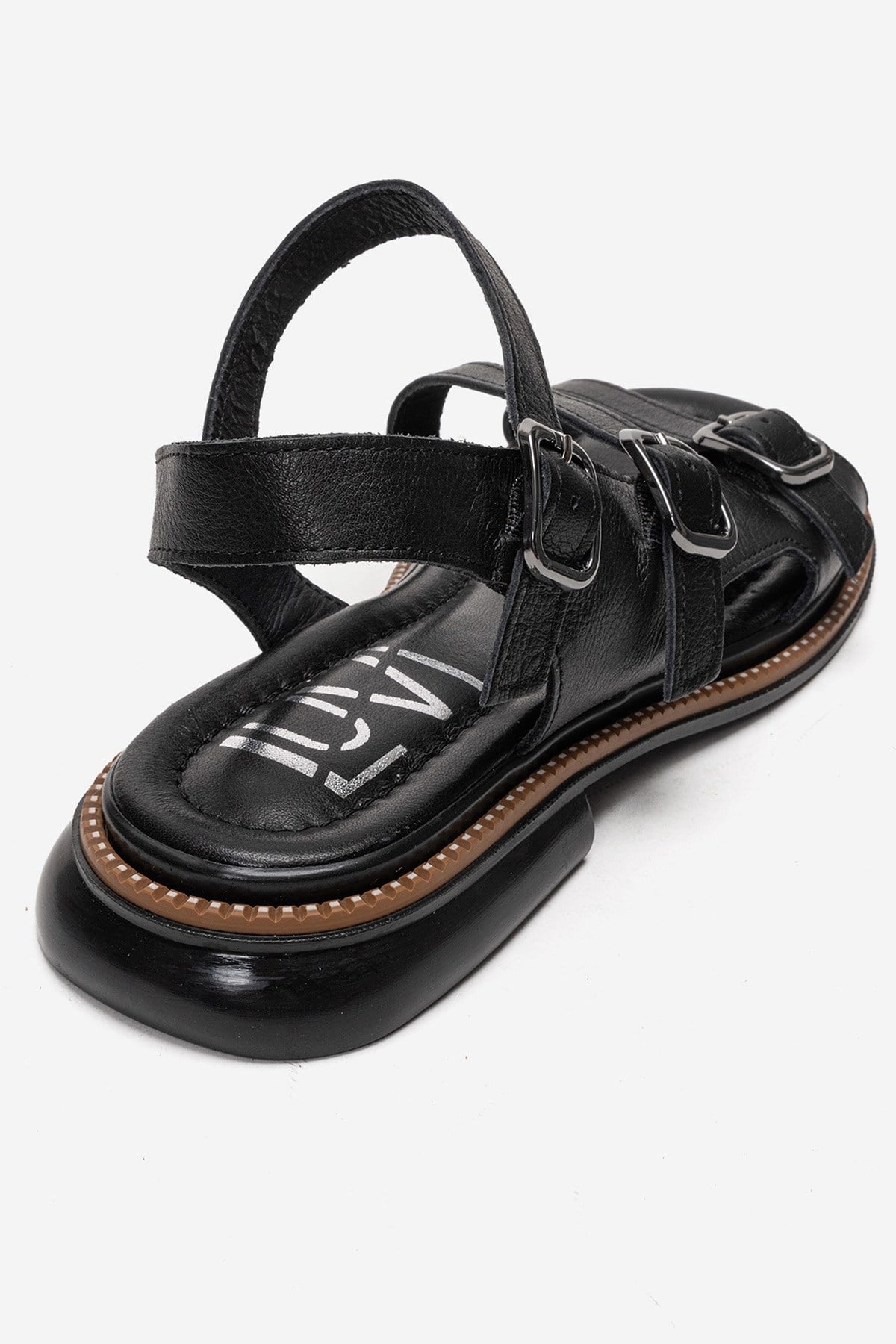 MOREZ - Black Genuine Leather Sandal – back view showing leather, black, Vowalisse