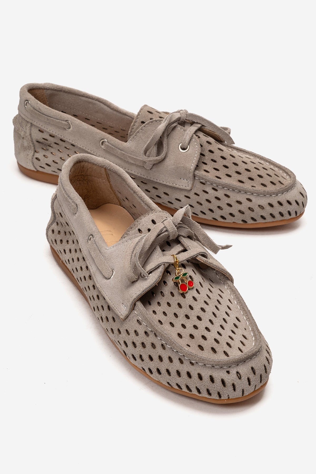 STEVO - Beige Genuine Leather Suede Lace-Up Loafer – front three-quarter view showing lace, leather, suede, Vowalisse