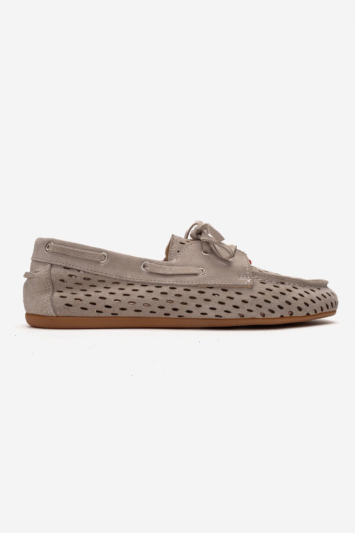 STEVO - Beige Genuine Leather Suede Lace-Up Loafer – heel view showing lace, leather, suede, Vowalisse