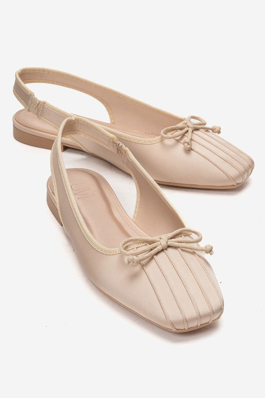 Zelvia - Beige Satin Bow Slingback Ballet Flat
