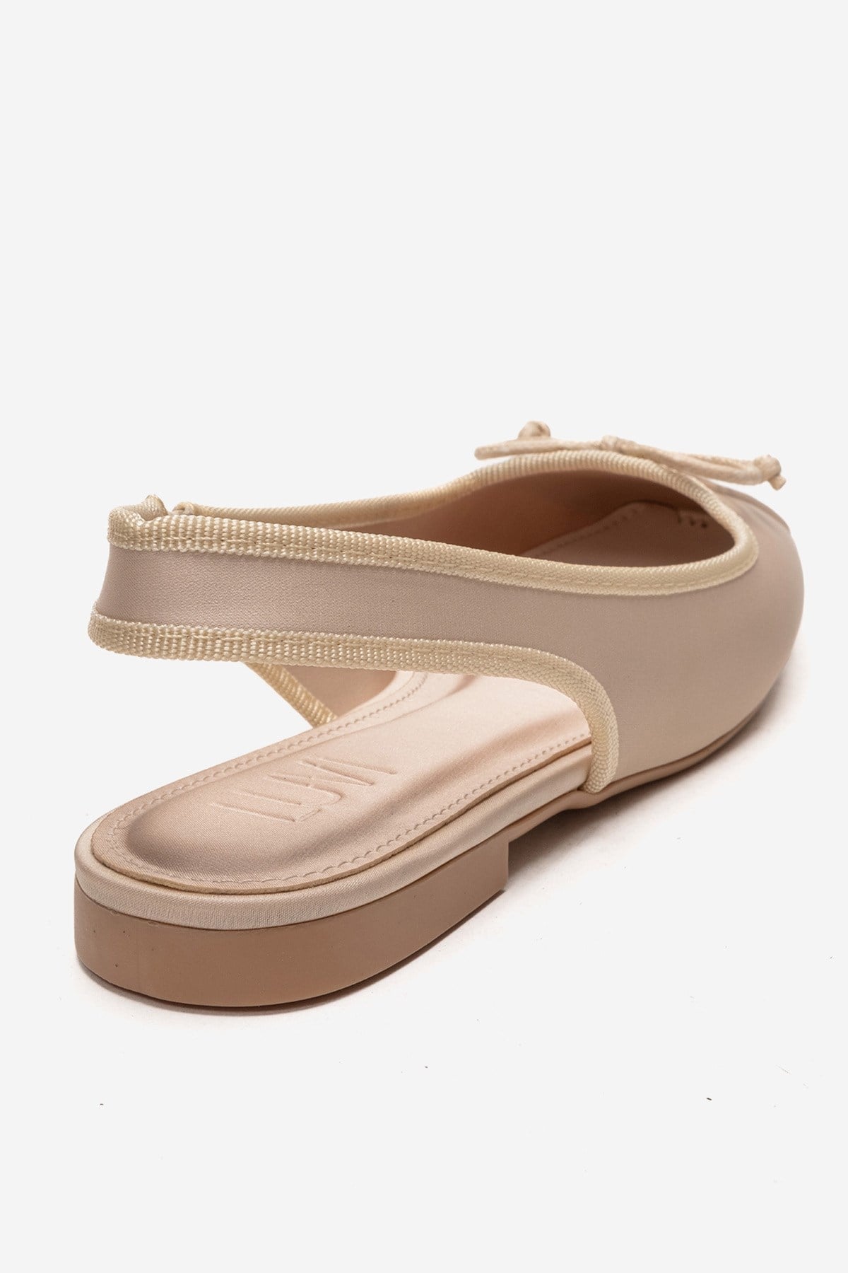 Zelvia - Beige Satin Bow Slingback Ballet Flat – back view showing bow, satin, Vowalisse