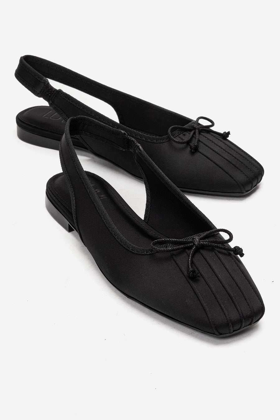 Zelvia - Black Satin Bow Slingback Ballet Flat