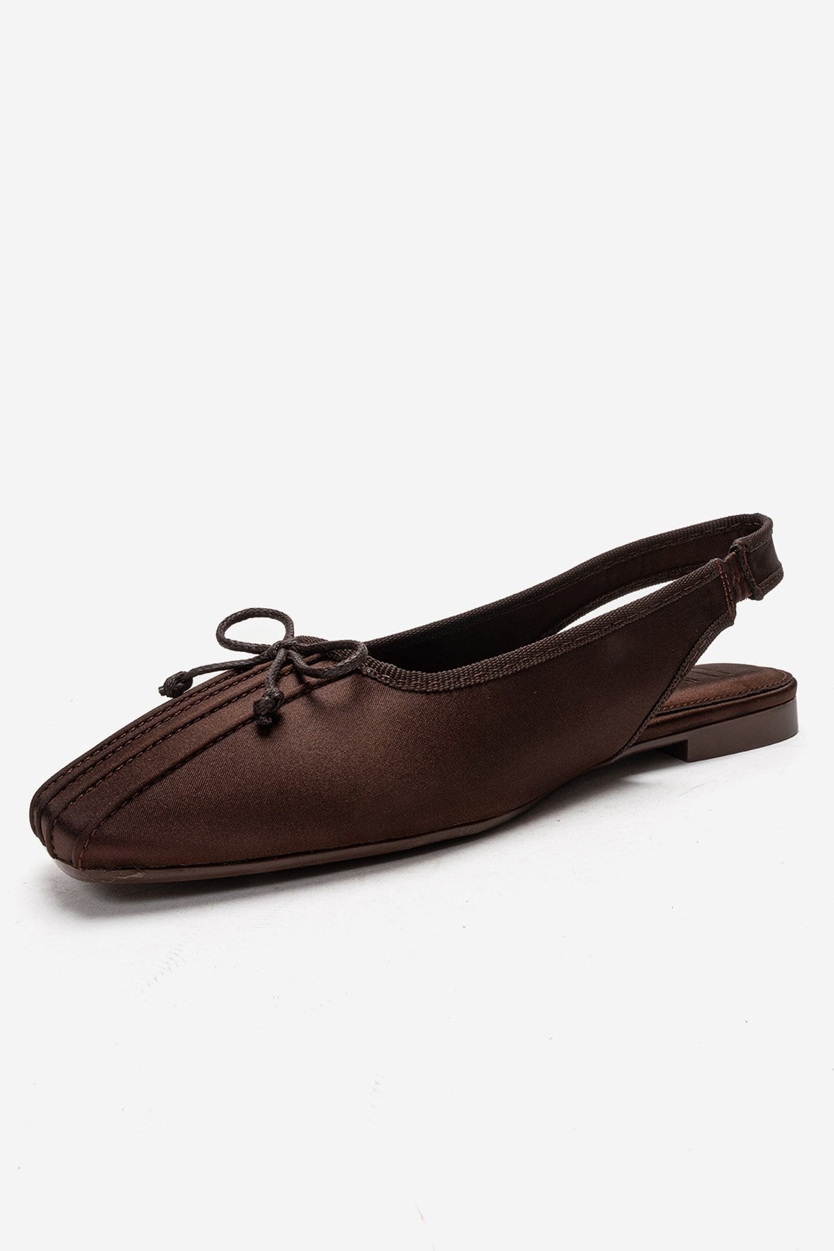 Zelvia - Brown Satin Bow Slingback Ballet Flat – back view showing bow, satin, Vowalisse
