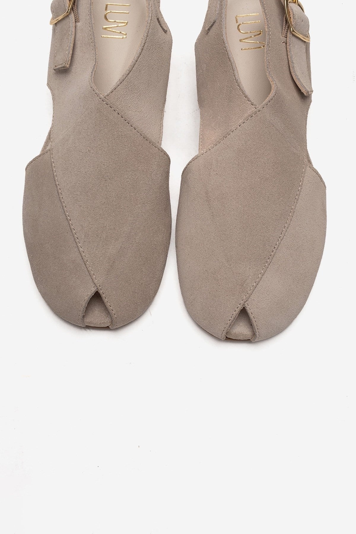 Monaro - Beige Suede Genuine Leather Sandal – front three-quarter view showing leather, suede, Vowalisse