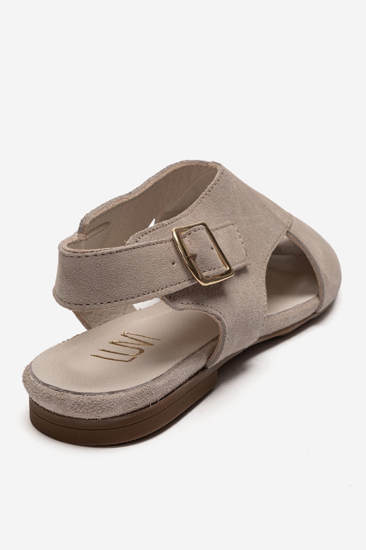 Monaro - Beige Suede Genuine Leather Sandal – heel view showing leather, suede, Vowalisse
