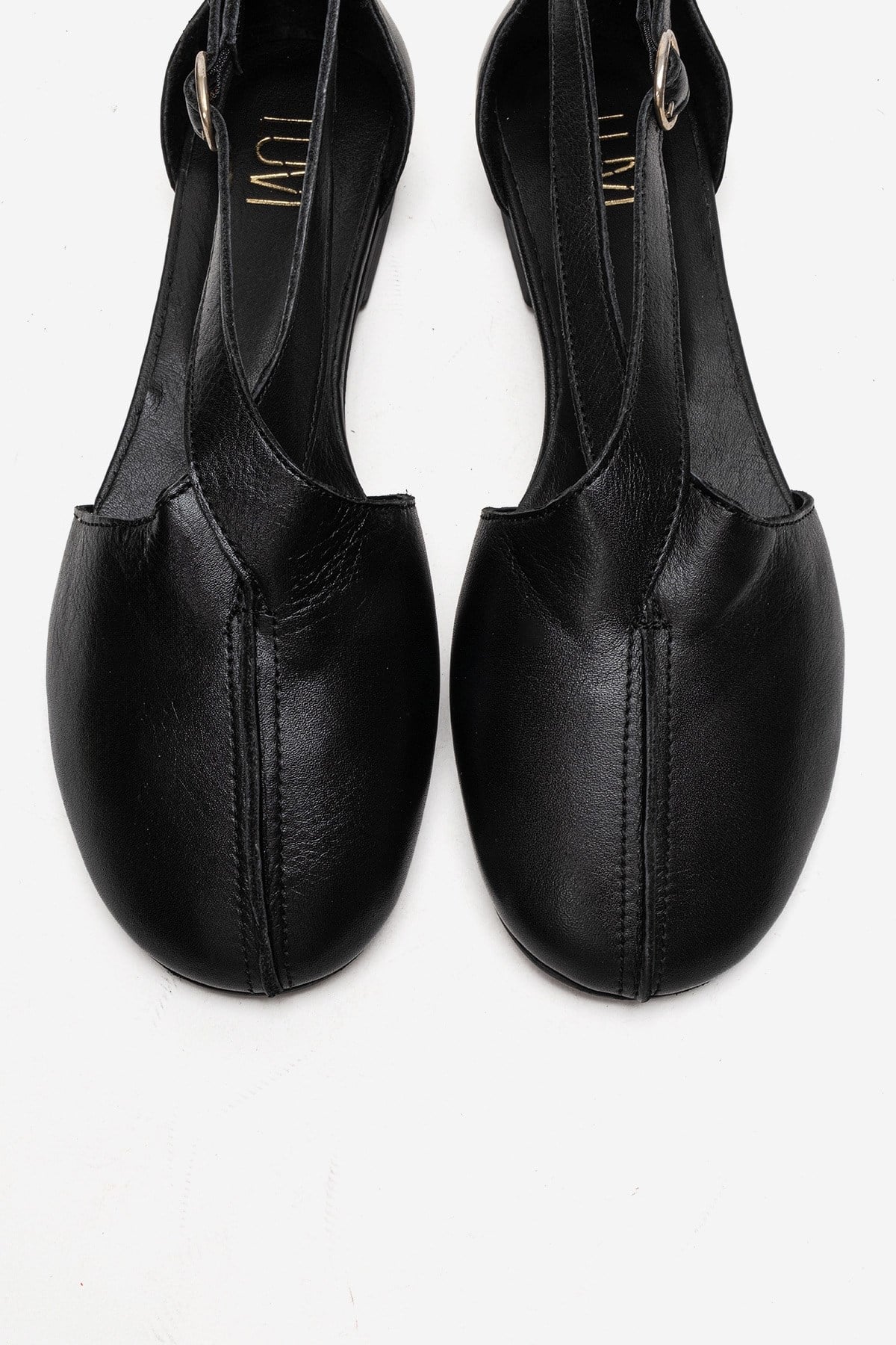 Fable - Black Genuine Leather Side-Cut Ballet Flat – side view showing leather, black, Vowalisse