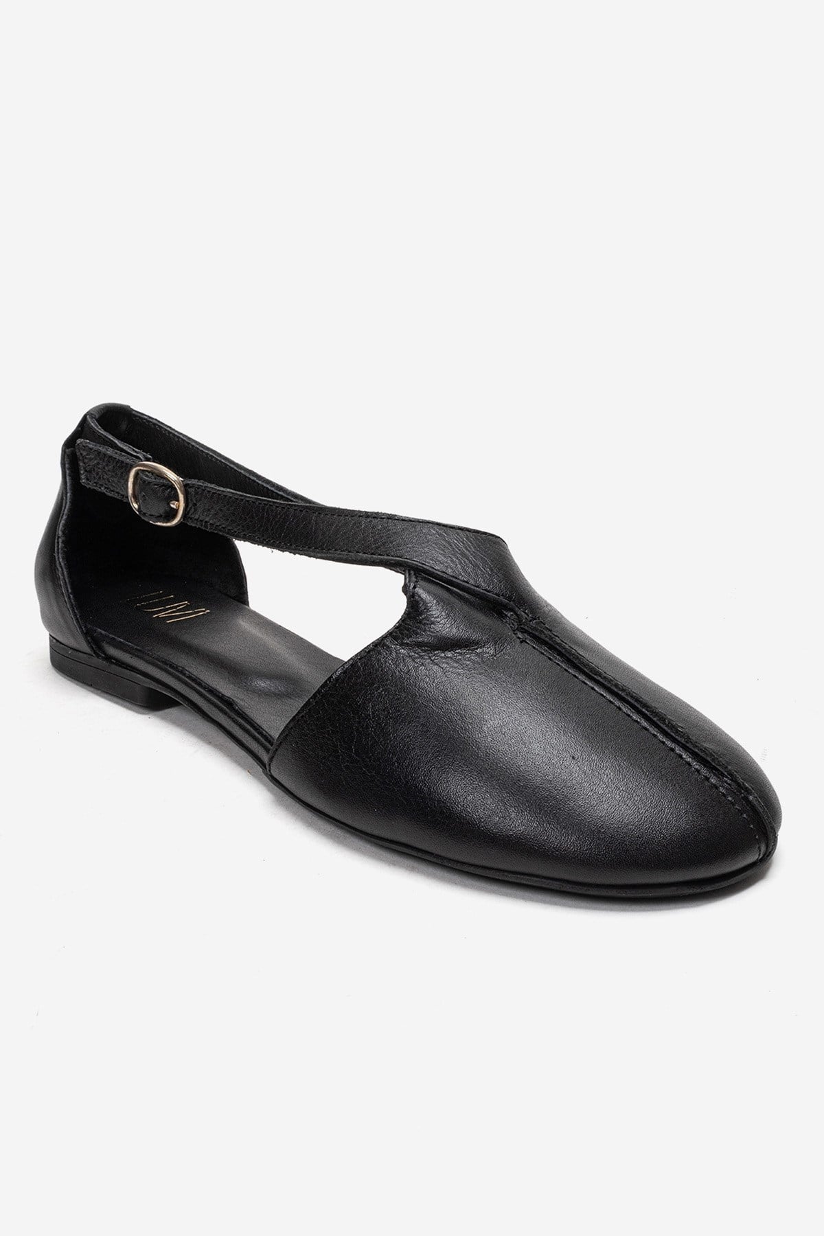 Fable - Black Genuine Leather Side-Cut Ballet Flat – detail view showing leather, black, Vowalisse