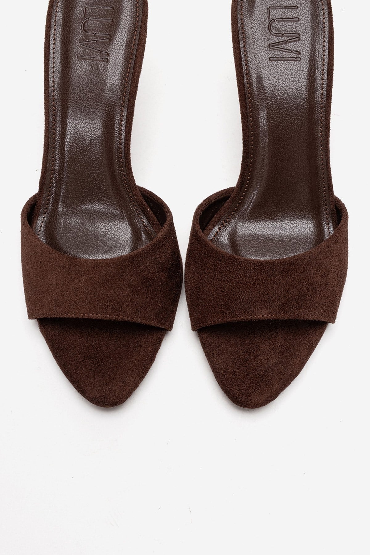 Varelan - Brown Suede Heeled Mule – side view showing leather, suede, Vowalisse