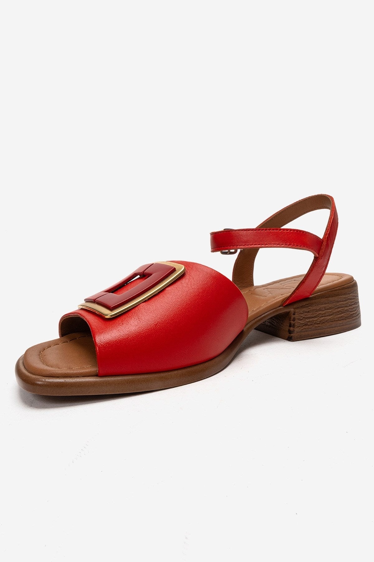 Svelte - Red Genuine Leather Buckled Sandal – top view showing leather, red, Vowalisse