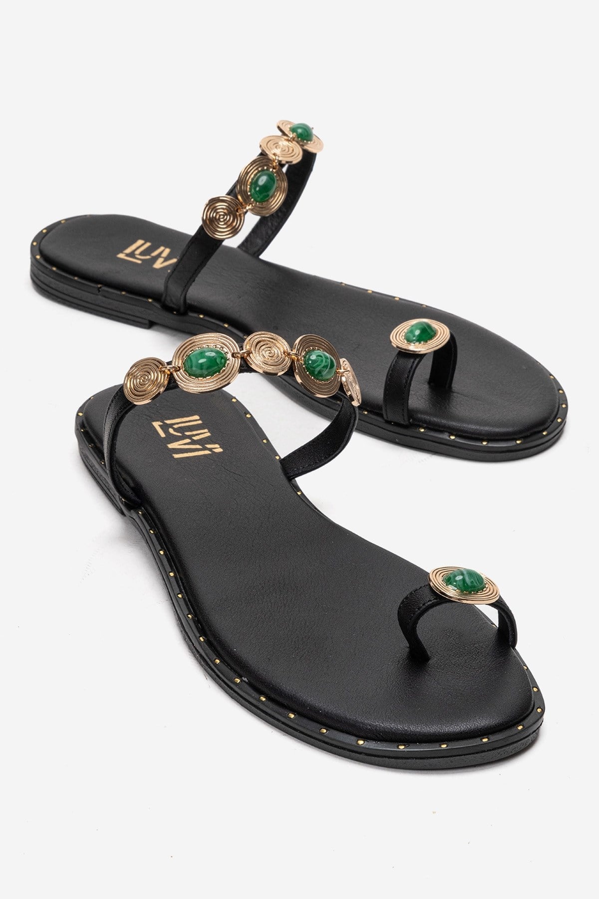 MARTINEZ - Black Genuine Leather Thong Sandal – front three-quarter view showing leather, black, Vowalisse