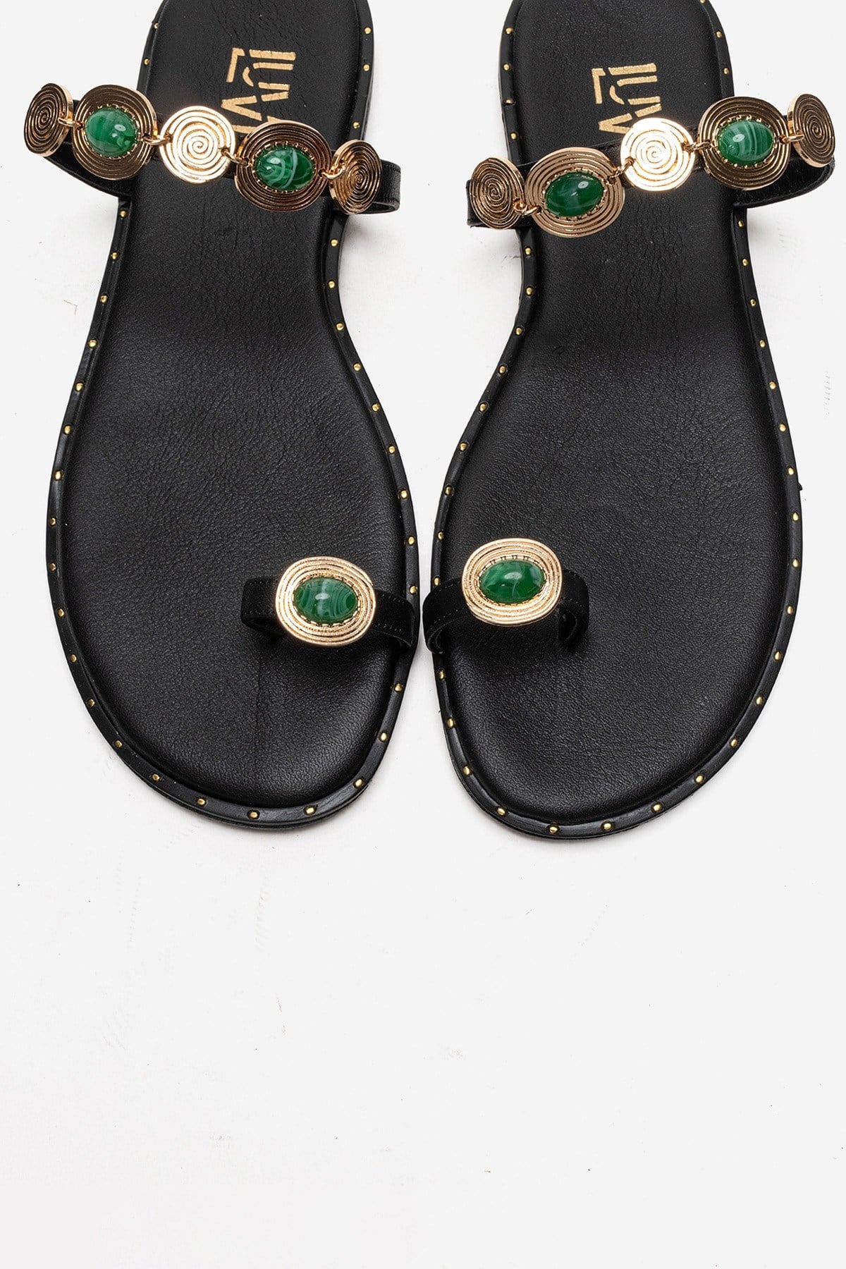 MARTINEZ - Black Genuine Leather Thong Sandal – side view showing leather, black, Vowalisse