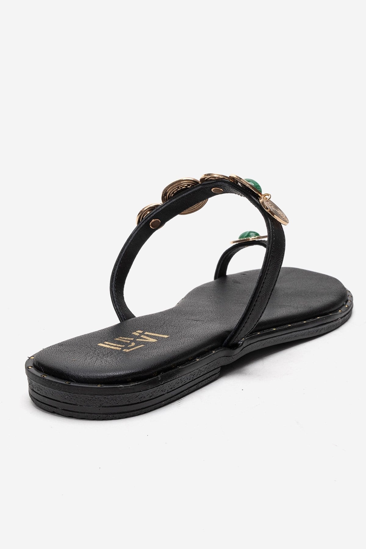 MARTINEZ - Black Genuine Leather Thong Sandal – back view showing leather, black, Vowalisse