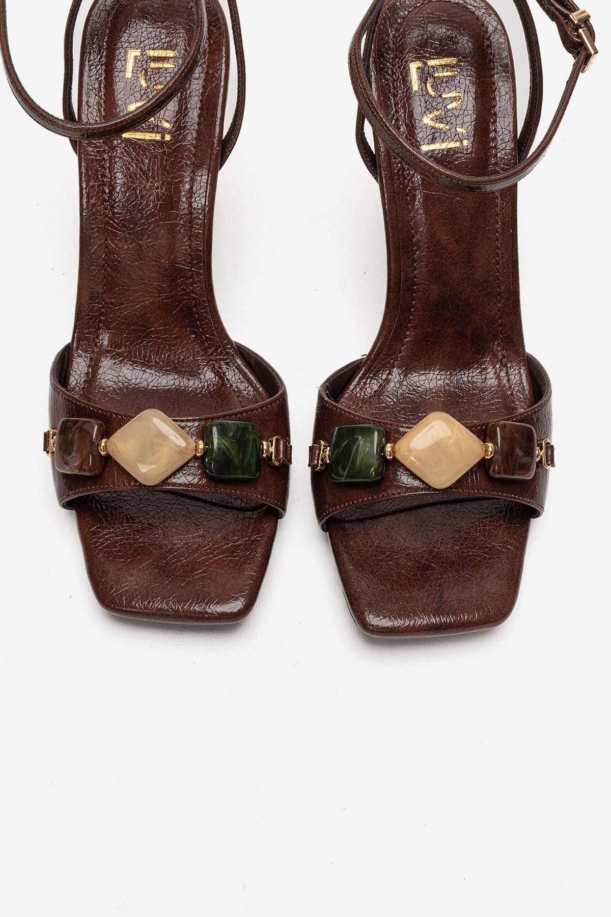Franca - Brown Genuine Leather Block Heel Sandal – side view showing leather, red, Vowalisse