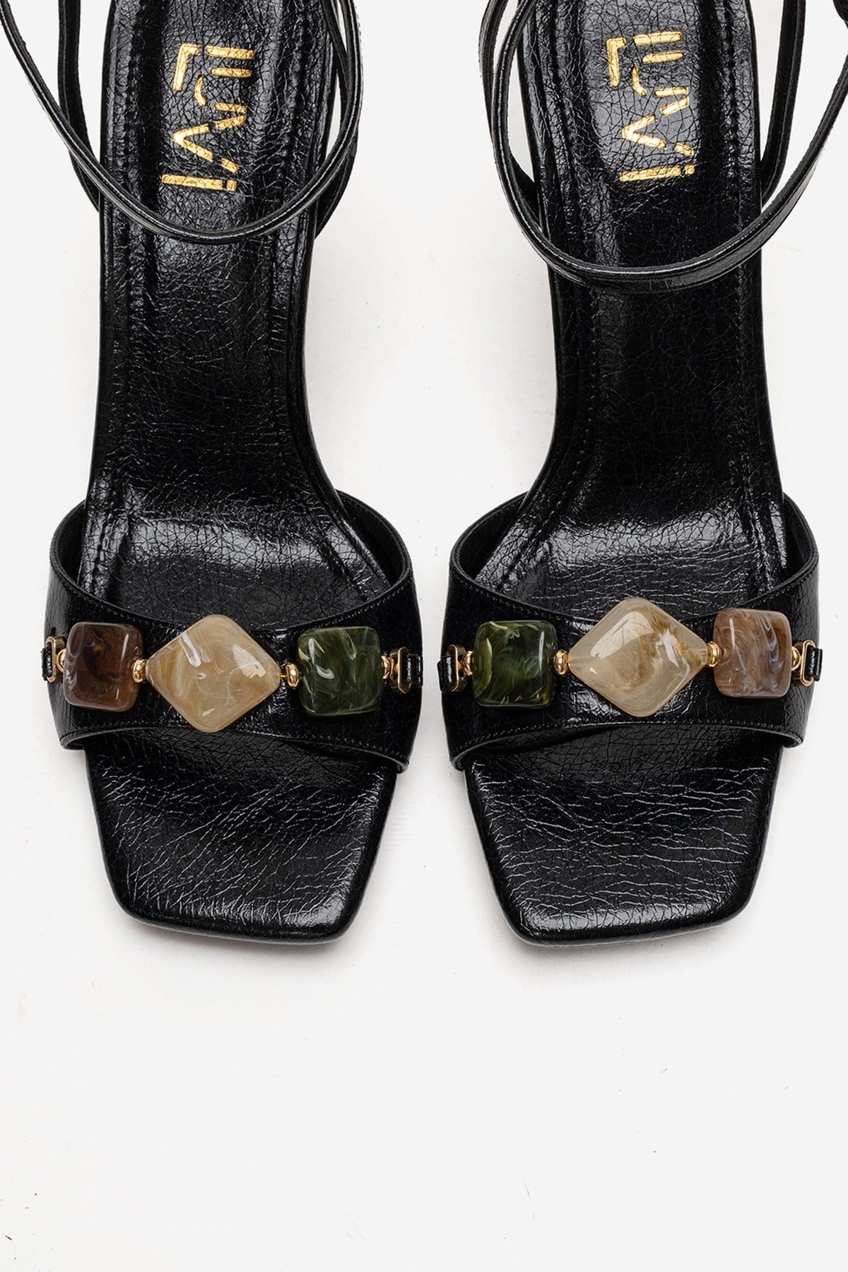 Franca - Black Genuine Leather Block Heel Sandal – side view showing leather, black, Vowalisse