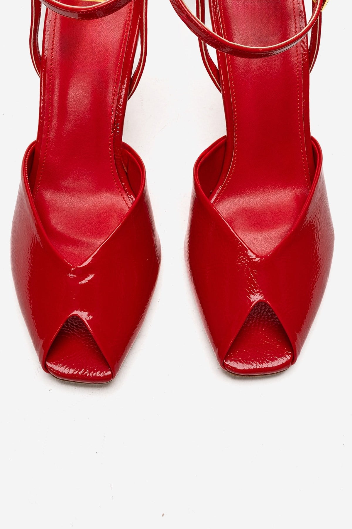 SLATE - Red Genuine Leather Ankle-Strap Stiletto Pump – side view showing leather, red, Vowalisse