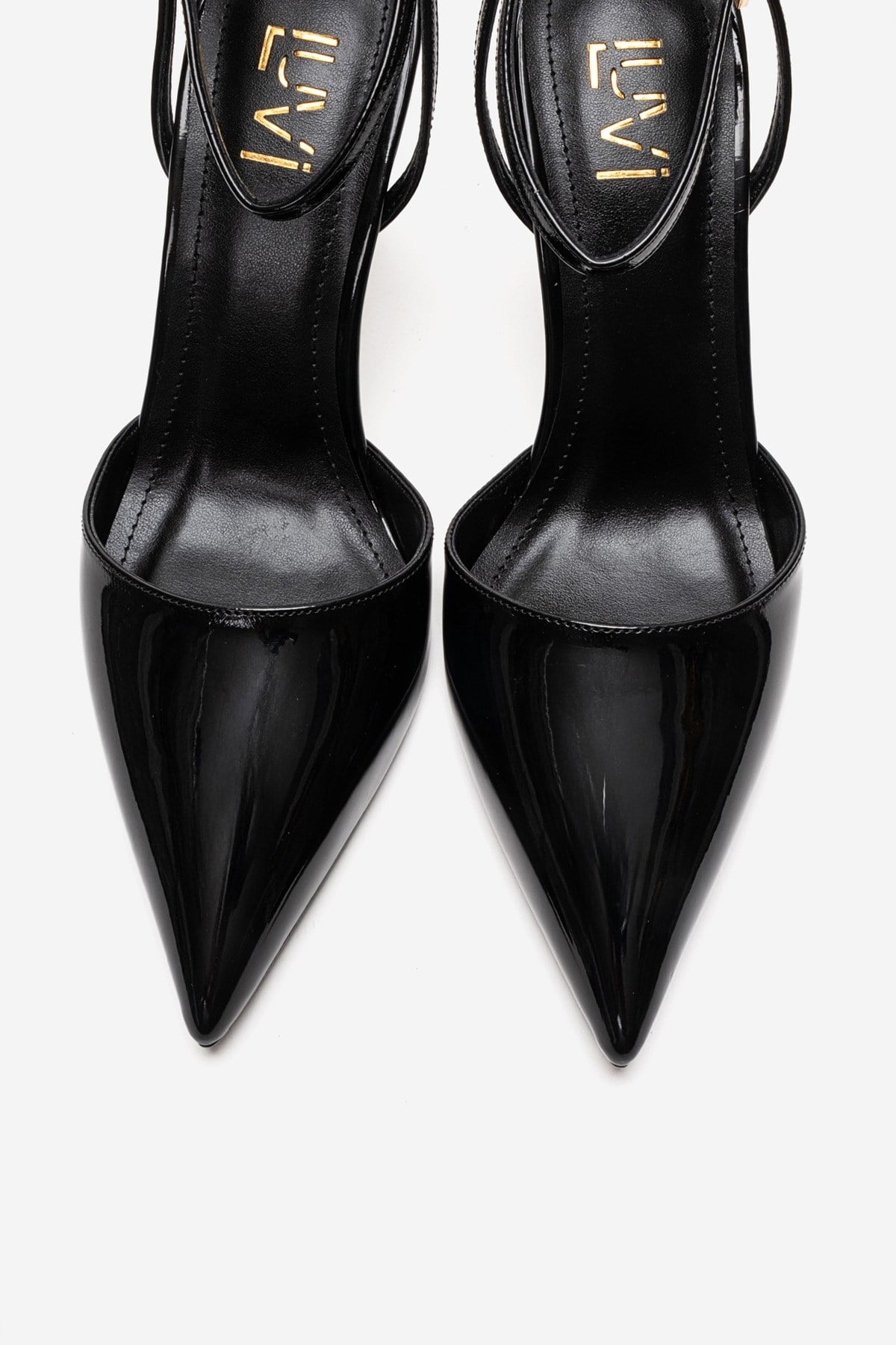 THALIA - Black Patent Stiletto Pump – side view showing leather, black, Vowalisse
