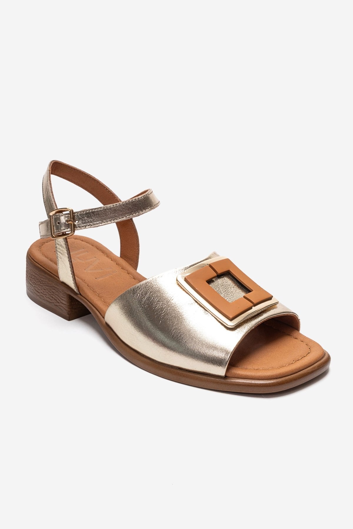 Svelte - Gold Genuine Leather Sandal – detail view showing leather, metallic, gold, Vowalisse