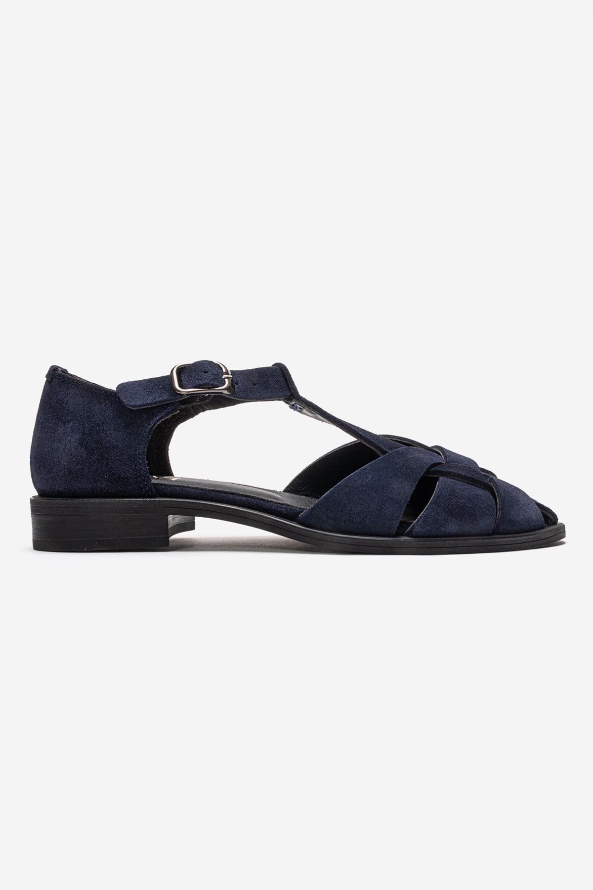 Dexara - Navy Genuine Suede Leather Sandal – heel view showing leather, suede, Vowalisse