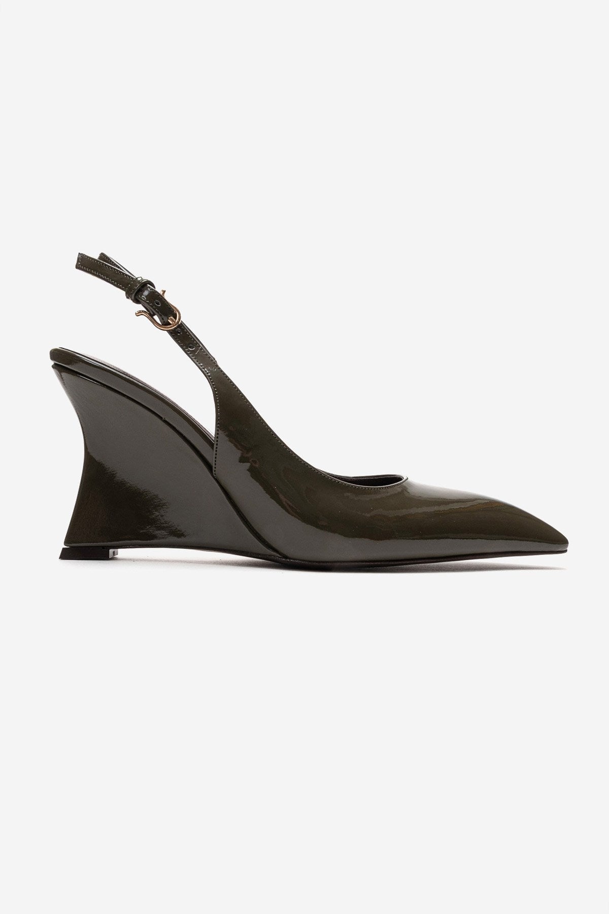 Felon - Khaki Wedge Heel Slingback Pump – heel view showing leather, Vowalisse