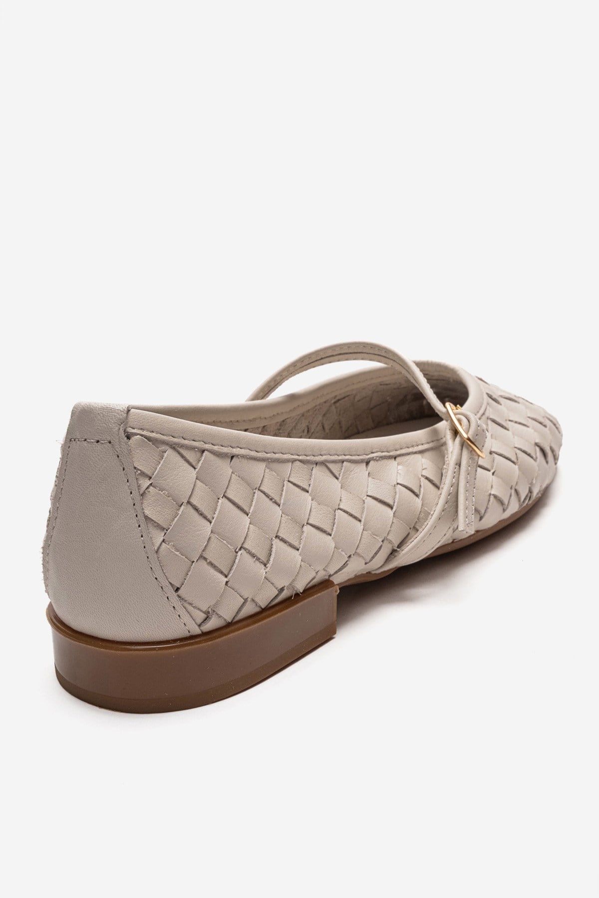 Yevora - Cream Genuine Leather Woven Strap Ballet Flat – back view showing leather, Vowalisse