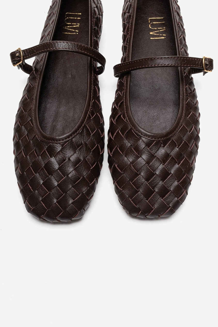 Yevora - Brown Genuine Leather Woven Strap Ballet Flat