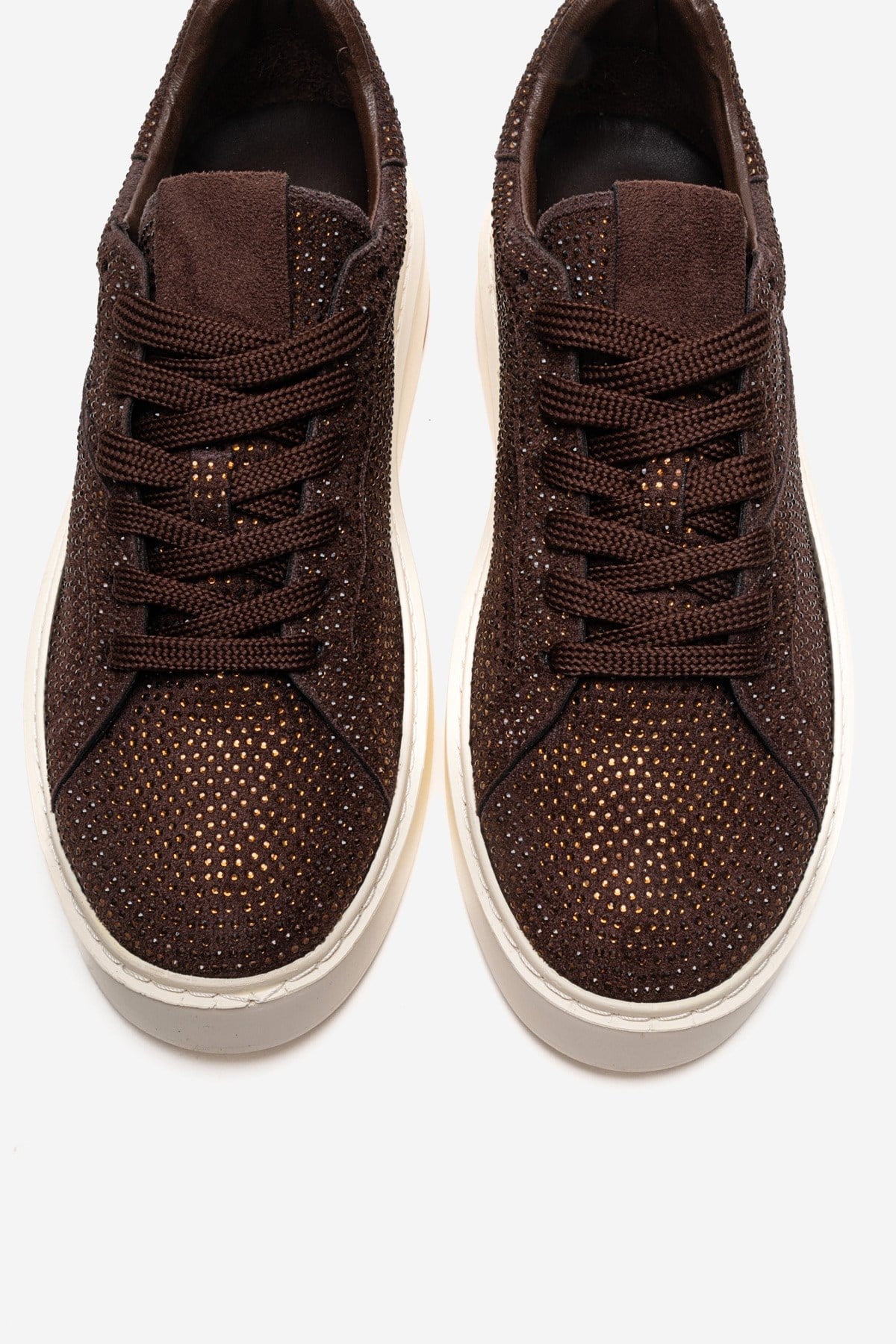 BERINA - Brown Embellished Sneaker – side view showing leather, suede, Vowalisse