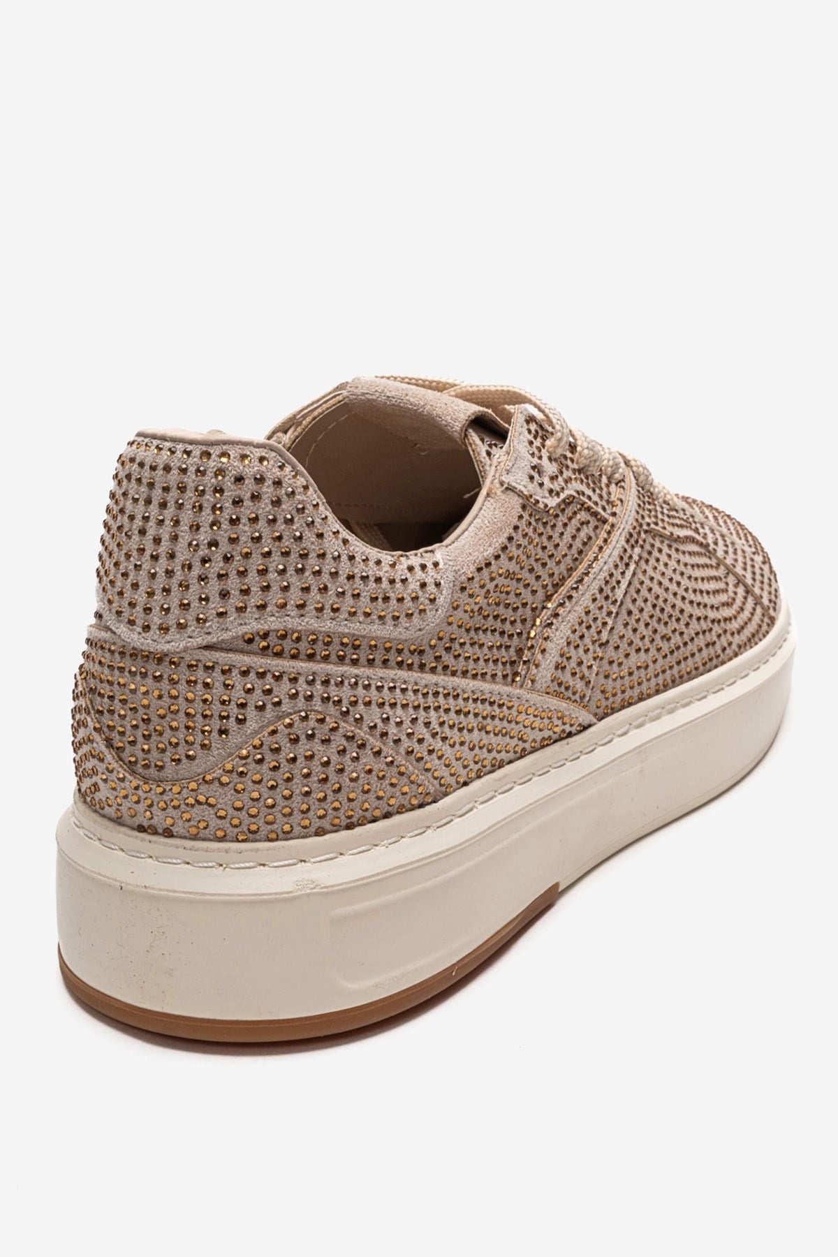 BERINA - Beige Embellished Sneaker – back view showing leather, suede, Vowalisse